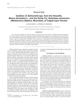 Isolation of <I>Salmonella</I> Spp. from the Housefly, <I>Musca