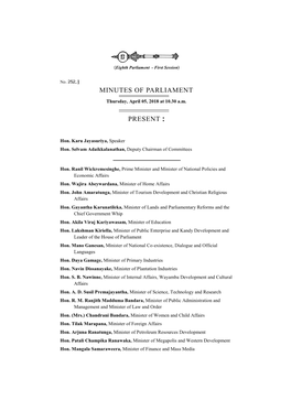 Minutes of Parliament for 05.04.2018