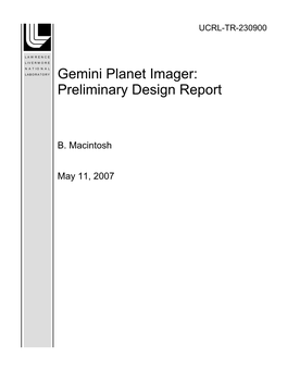 Gemini Planet Imager: Preliminary Design Report