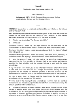 Coinage Act, 1870: ‘A Bill, to Consolidate and Amend the Law Relating to the Coinage and Her Majesty’S Mint’