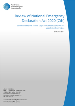 Review of National Emergency Declaration Act 2020 (Cth)
