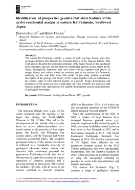 Identification of Prospective Geosites That Show Features of the Active Continental Margin in Eastern Kii Peninsula, Southwest Japan