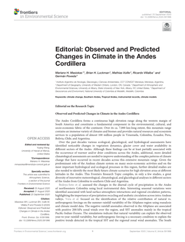 Observed and Predicted Changes in Climate in the Andes Cordillera