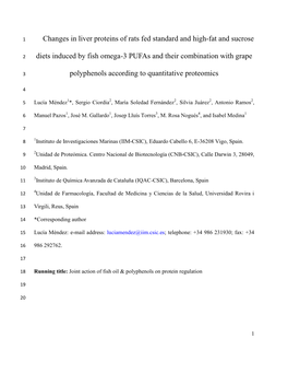 Changes in Liver Proteins of Rats Fed Standard and High-Fat and Sucrose