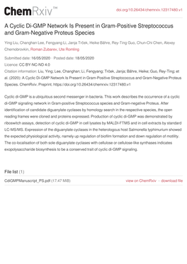 A Cyclic Di-GMP Network Is Present in Gram-Positive Streptococcus and Gram-Negative Proteus Species