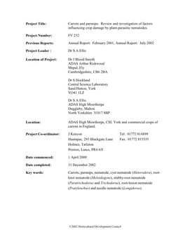 Carrots and Parsnips: Review and Investigation of Factors Influencing Crop Damage by Plant-Parasitic Nematodes