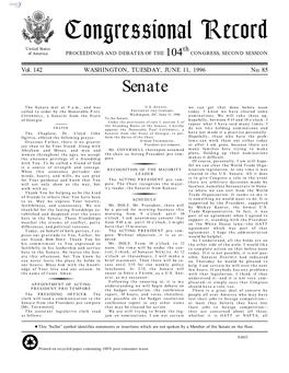 Congressional Record United States Th of America PROCEEDINGS and DEBATES of the 104 CONGRESS, SECOND SESSION