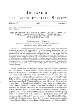 The Butterfly Fauna of Barton Creek Canyon on the Balcones Fault Zone, Austin, Texas, and a Regional List