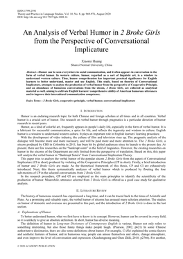 An Analysis of Verbal Humor in 2 Broke Girls from the Perspective of Conversational Implicature