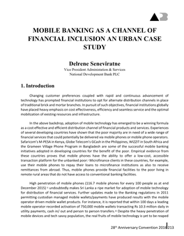 Mobile Banking As a Channel of Financial Inclusion an Urban Case Study