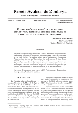Hymenoptera, Formicidae) Deposited in the Museu De Zoologia Da Universidade De São Paulo, Brazil
