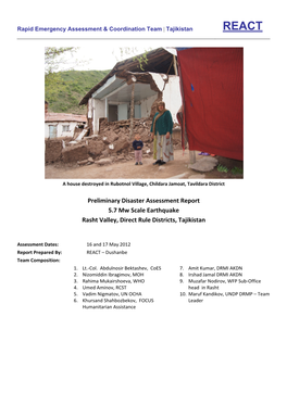 Primary Disaster Assessment Report