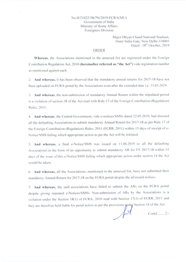 Cancellation of FCRA Registration of the Associations for Not Filing Mandatory Annual Returns for the Financial