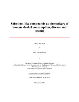 Salsolinol-Like Compounds As Biomarkers of Human Alcohol Consumption, Disease and Toxicity