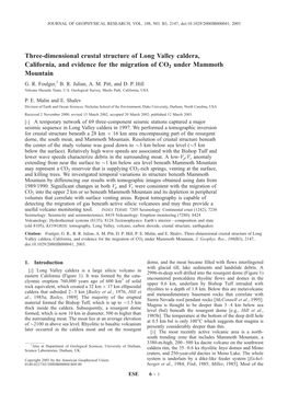 Three-Dimensional Crustal Structure of Long Valley Caldera, California, and Evidence for the Migration of CO2 Under Mammoth Mountain, J