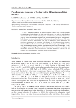 Faecal Marking Behaviour of Iberian Wolf in Different Zones of Their Territory