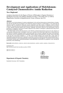 Catalyzed Chemoselective Amide Reduction