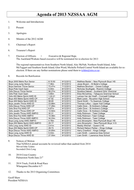Agenda of 2013 NZSSAA AGM