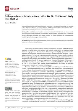 Pathogen-Reservoir Interactions: What We Do Not Know Likely Will Hurt Us