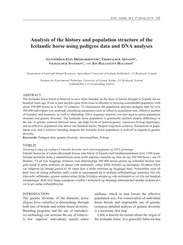 Analysis of the History and Population Structure of the Icelandic Horse Using Pedigree Data and DNA Analyses