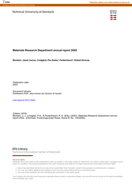 Materials Research Department Annual Report 2002