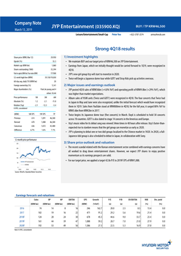 JYP Entertainment (035900.KQ) BUY / TP KRW46,500 March 13, 2019 Leisure/Entertainment/Small-Cap Peter Yoo +822-3787-2574 Airrio@Hmcib.Com