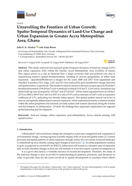 Spatio-Temporal Dynamics of Land-Use Change and Urban Expansion in Greater Accra Metropolitan Area, Ghana