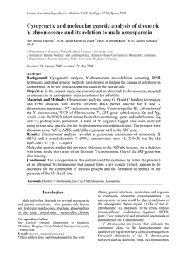 Cytogenetic and Molecular Genetic Analysis of Dicentric Y Chromosome and Its Relation to Male Azoospermia