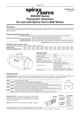 BVA300 Series Pneumatic Actuators for Use with Spirax Sarco Ball Valves