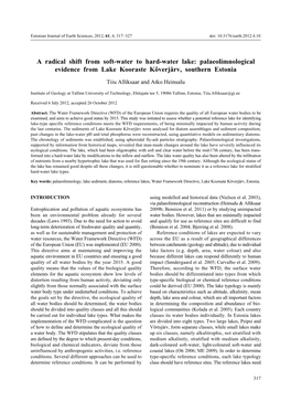 Palaeolimnological Evidence from Lake Kooraste Kõverjärv, Southern Estonia