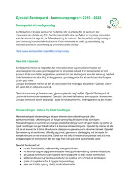 Gjesdal Senterparti - Kommuneprogram 2019 - 2023