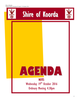 Shire of Koorda Agenda Ordinary Meeting of Council –19 October 2016