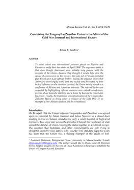 Conceiving the Tanganyika-Zanzibar Union in the Midst of the Cold War: Internal and International Factors