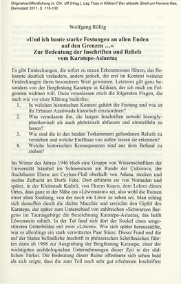 Zur Bedeutung Der Inschriften Und Reliefs Vom Karatepe-Aslanta§