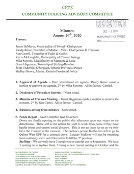 COMMUNITY POLICING ADVISORY COMMITTEE Minutes