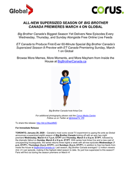 All-New Supersized Season of Big Brother Canada Premieres March 4 on Global