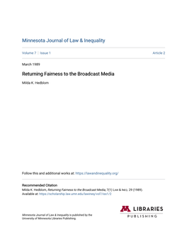 Returning Fairness to the Broadcast Media