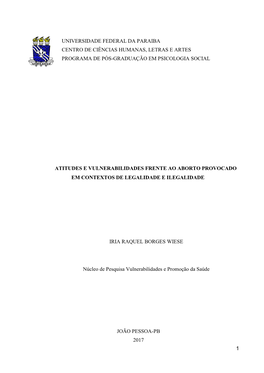 1 Universidade Federal Da Paraiba Centro De Ciências Humanas, Letras E Artes Programa De Pós-Graduação Em Psicologia Social