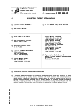 Processes of Producing Potassium Fluoroaluminates