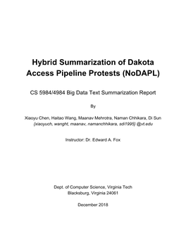 Hybrid Summarization of Dakota Access Pipeline Protests (Nodapl)