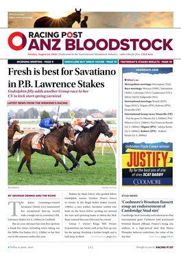 Fresh Is Best for Savatiano in P.B. Lawrence Stakes | 2 | Sunday, August 16, 2020