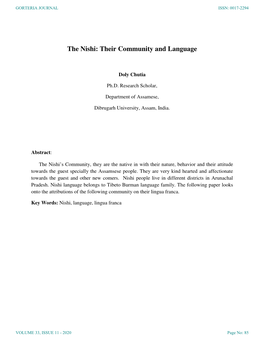 The Nishi: Their Community and Language