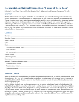 Documentation: Original Composition, “I Asked of Thee a Boon” Submitted by Lord Drake Oranwood for East Kingdom King’S & Queen’S Arts & Sciences Champions, A.S