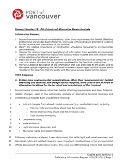 Roberts Bank Terminal 2 Sufficiency Information Request #08 (IR1-08) | Page 1 15 a Comparative Analysis