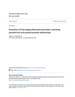 Parasitism of Free-Ranging Neotropical Primates: Examining Parasite-Host and Parasite-Parasite Relationships