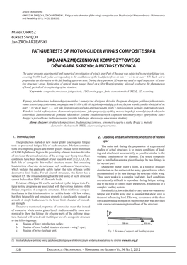 Fatigue Tests of Motor Glider Wingls Composite Spar Badania Zmęczeniowe Kompozytowego Dźwigara Skrzydła Motoszybowca