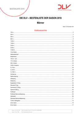 DIE DLV – BESTENLISTE DER SAISON 2018 Männer