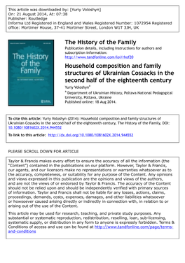 The History of the Family Household Composition and Family Structures Of