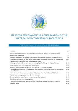 Strategic Meeting on the Conservation of the Saker Falcon Conference Proceedings