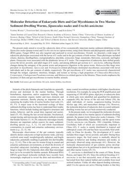 Molecular Detection of Eukaryotic Diets and Gut Mycobiomes in Two Marine Sediment-Dwelling Worms, Sipunculus Nudus and Urechis Unicinctus